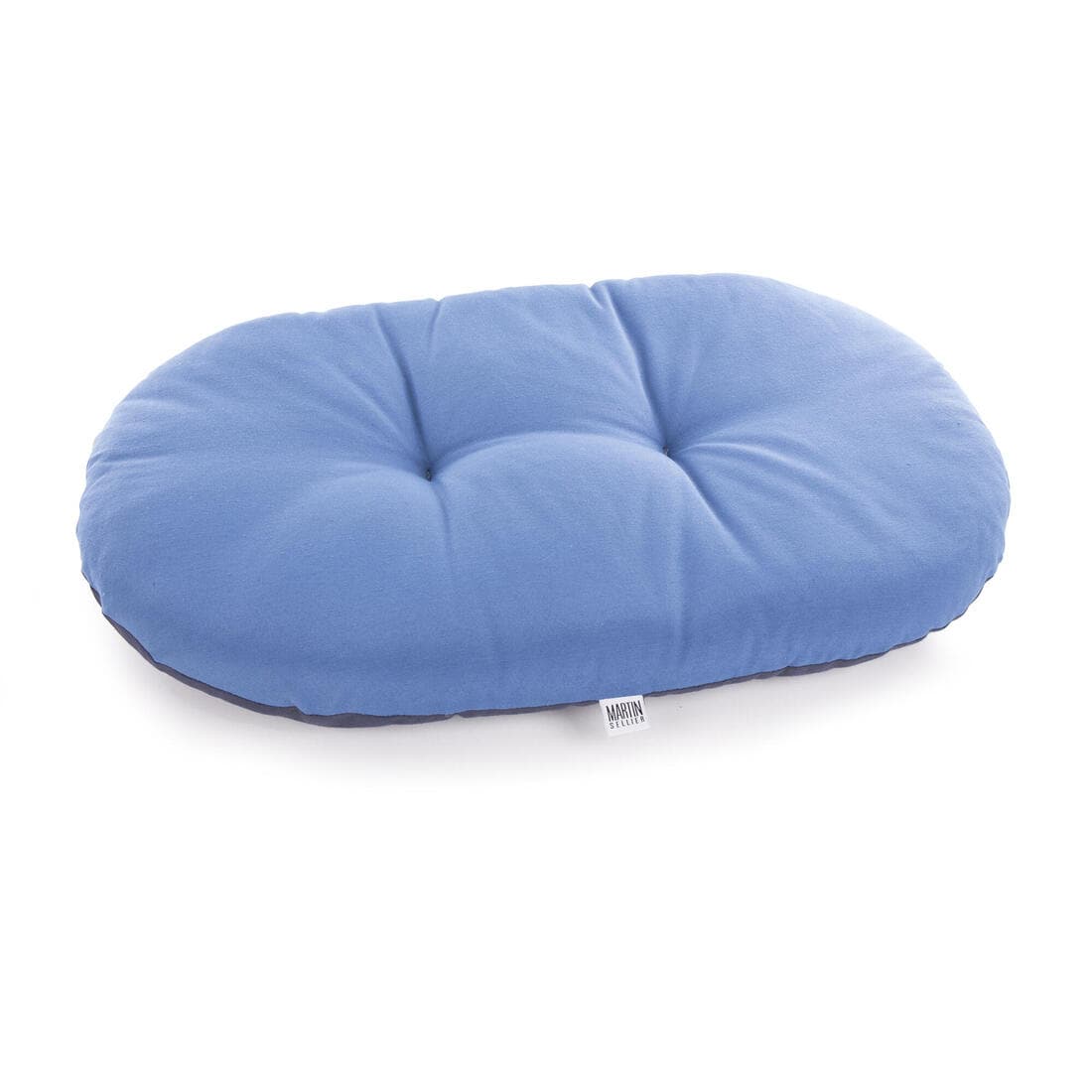 Coussin ovale ouatine pour chien bleu.