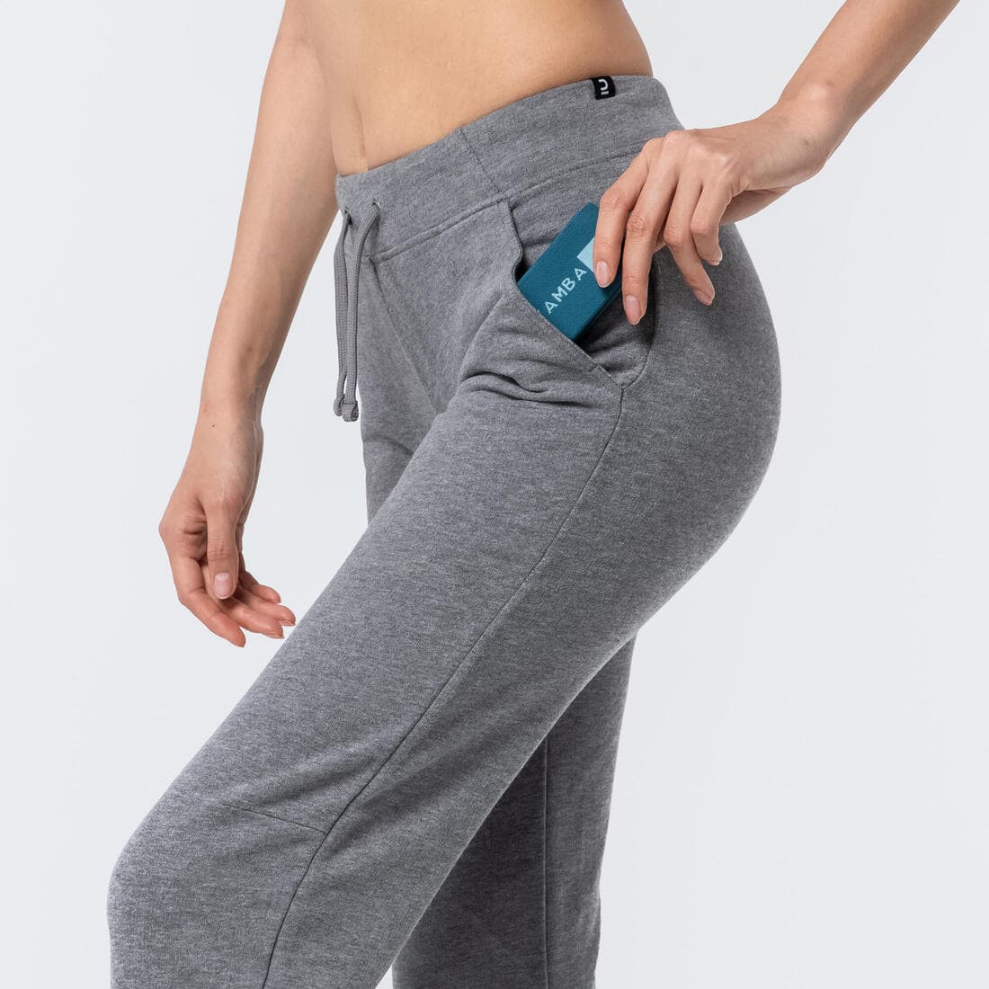 Pantalon jogging fitness femme coton coupe droite avec poche - 500