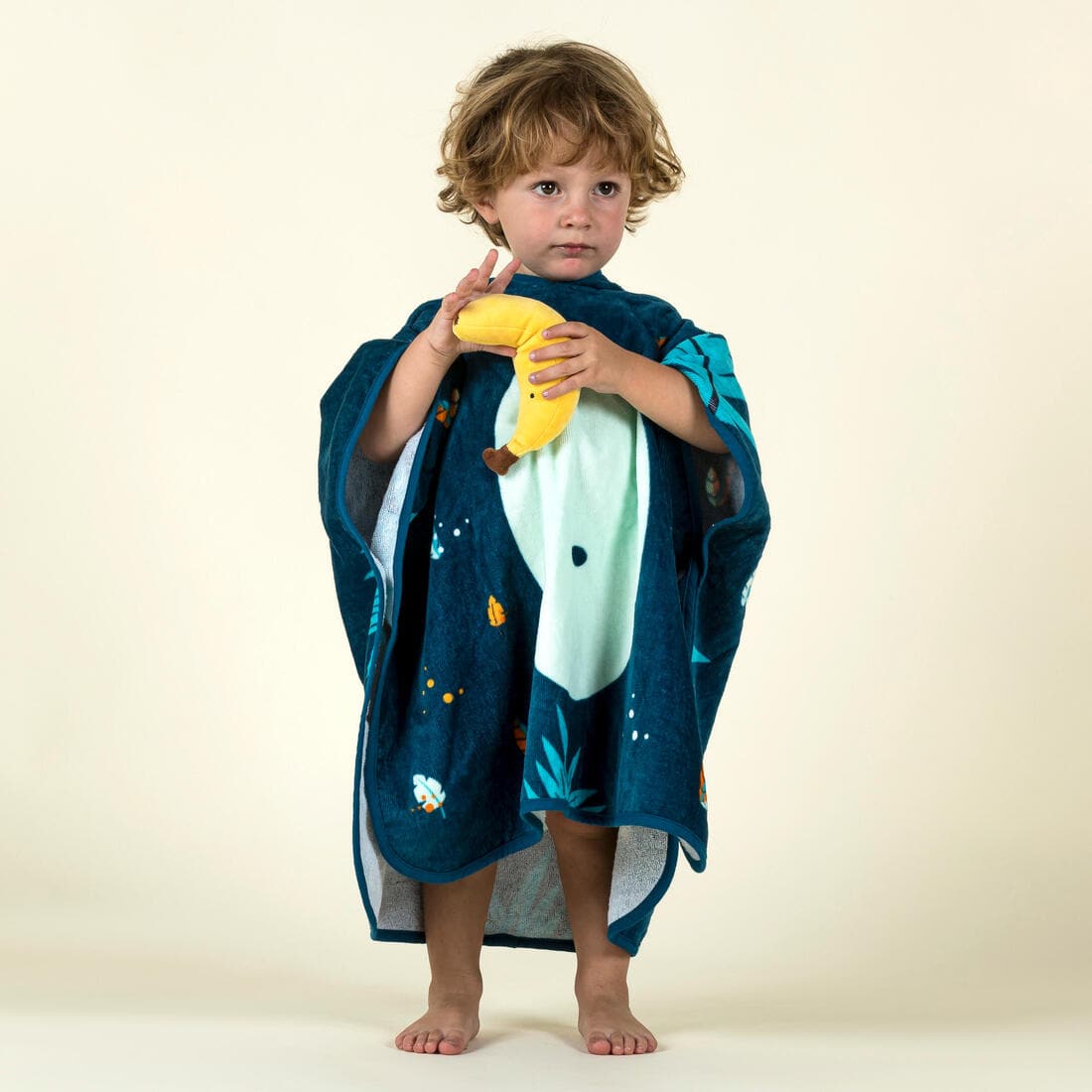 Poncho de Bain Coton Bébé - Singe Bleu Foncé