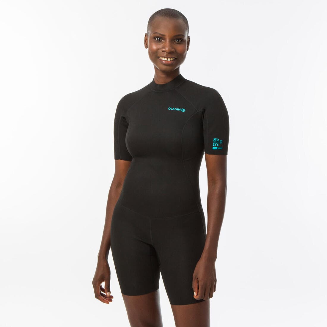 Combinaison surf shorty 100 néoprène 1,5mm femme noire