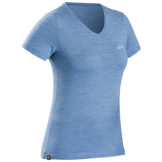 





T-shirt de trek voyage - manches courtes - laine mérinos TRAVEL 100 bleu Femme, photo 1 of 8