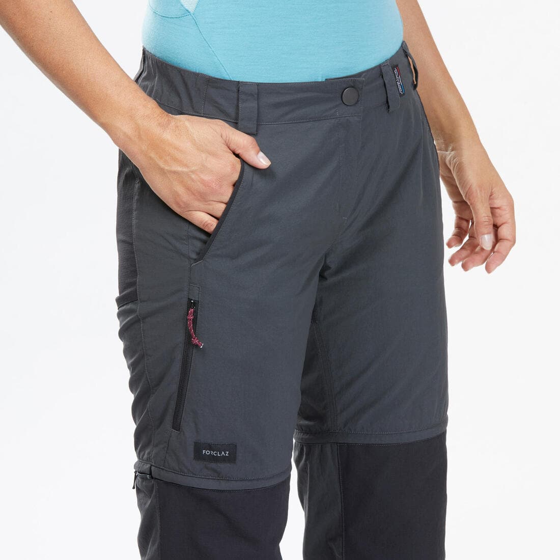 Pantalon modulable 2 en 1 de trek montagne - MT100 Gris femme