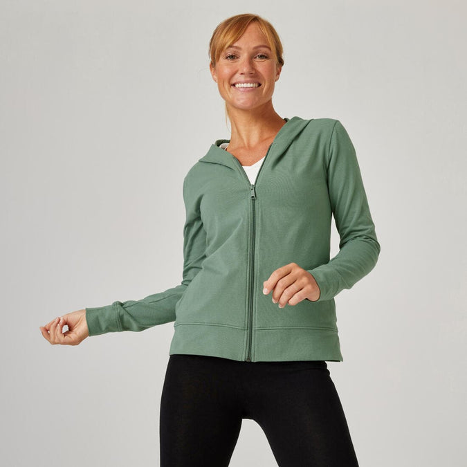 





Sweat zippé à capuche Fitness femme - 500 Vert laurier, photo 1 of 6
