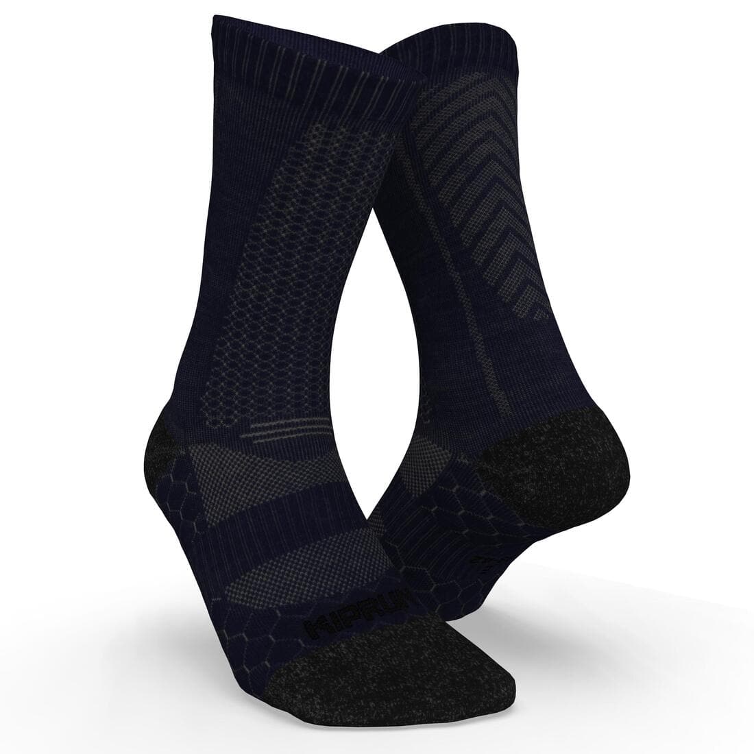 Chaussettes de running run900 mi-mollet laine merinos marine