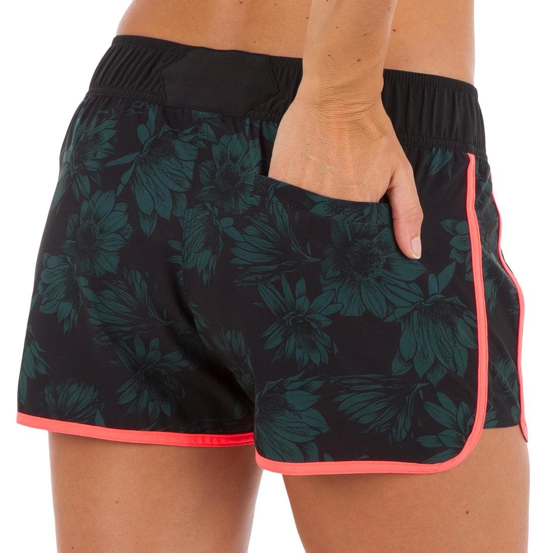 Boardshort surf femme TINI CORAIL avec ceinture élastiquée et cordon de serrage