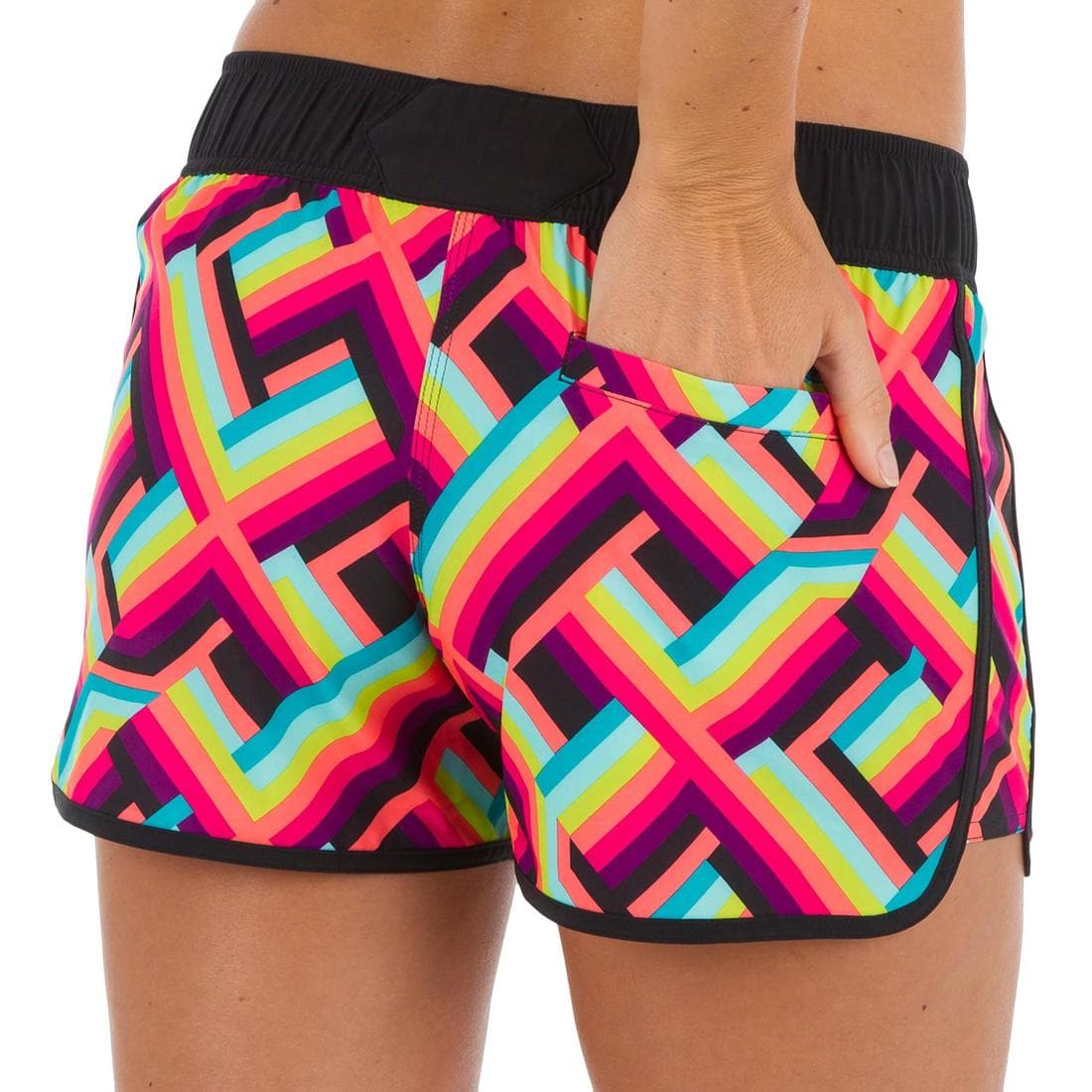 Boardshort surf femme TINI CORAIL avec ceinture élastiquée et cordon de serrage