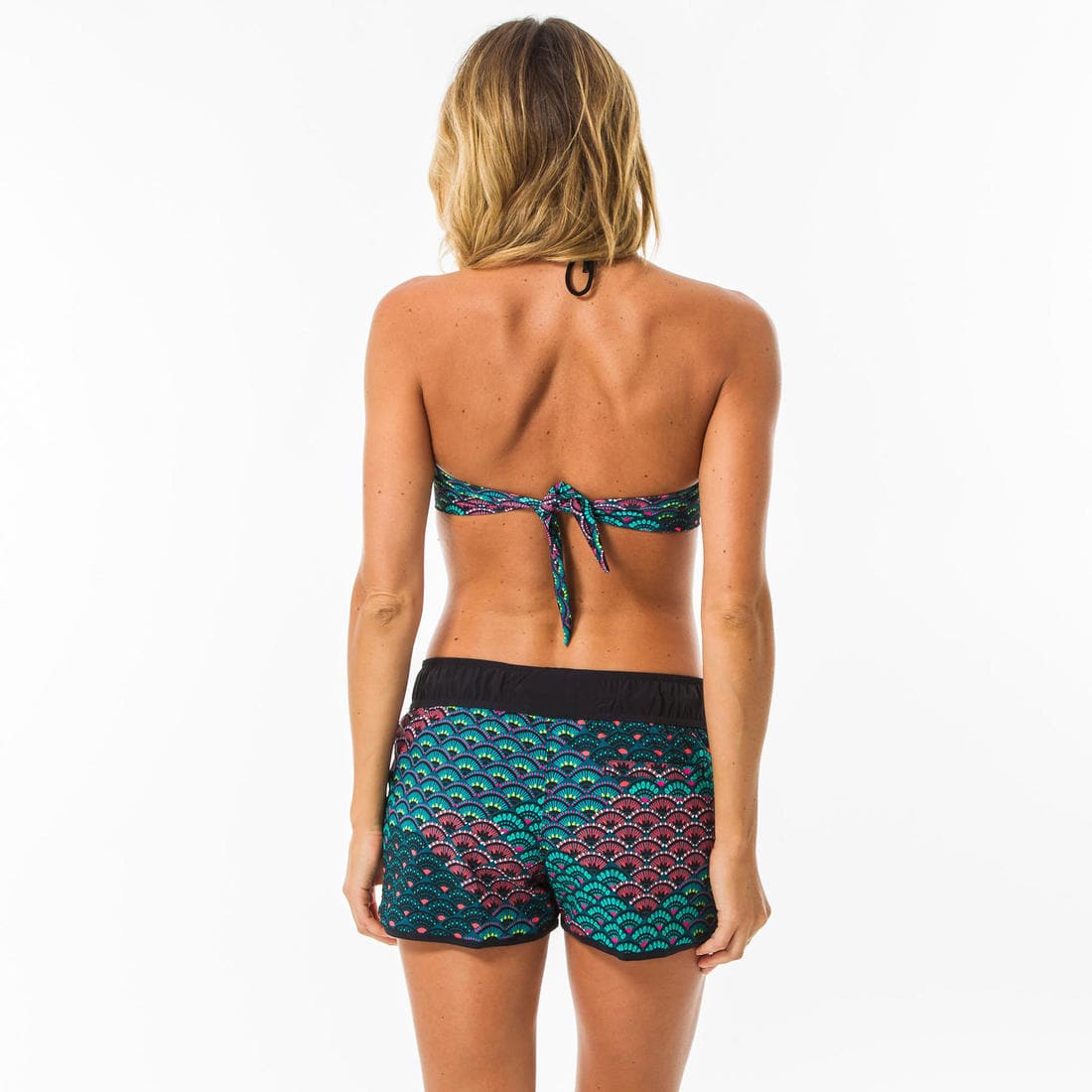 Boardshort surf femme TINI CORAIL avec ceinture élastiquée et cordon de serrage