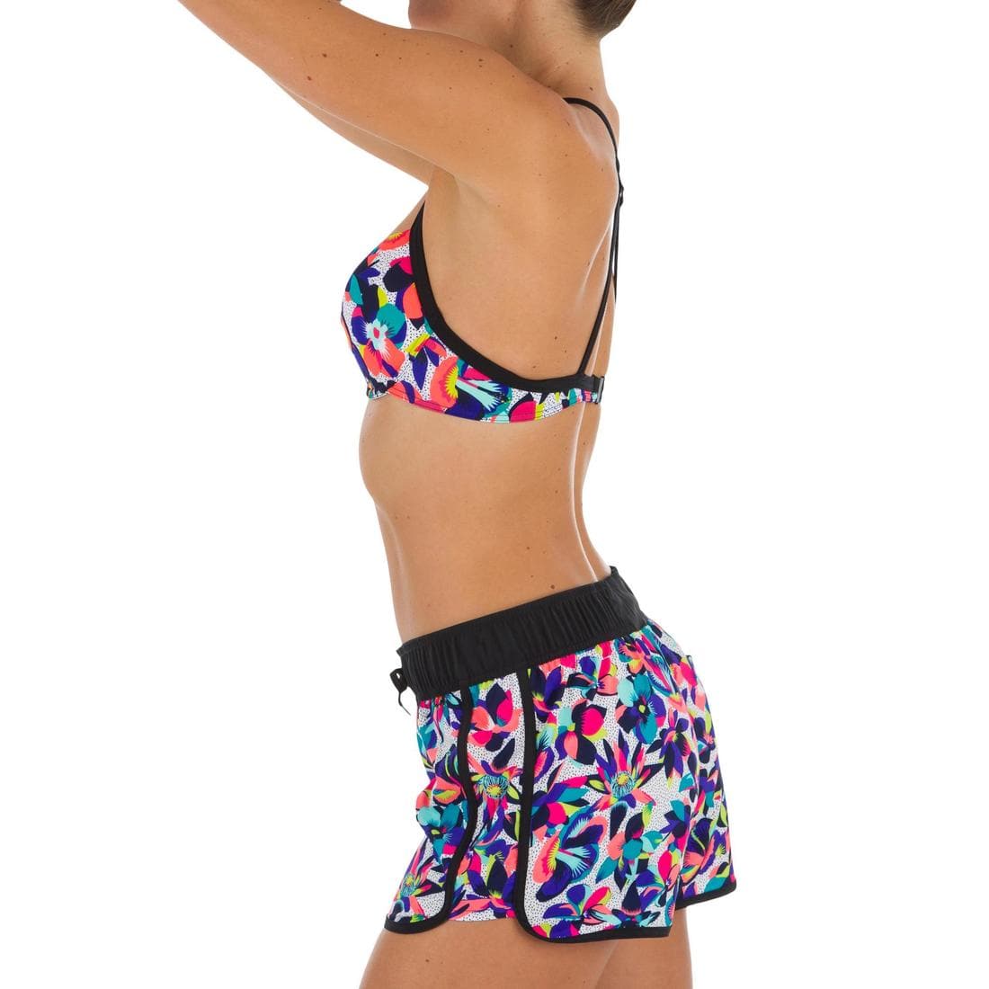 Boardshort surf femme TINI CORAIL avec ceinture élastiquée et cordon de serrage