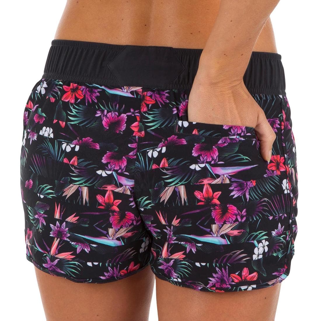 Boardshort surf femme TINI CORAIL avec ceinture élastiquée et cordon de serrage