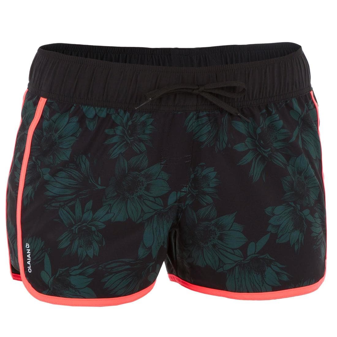 Boardshort surf femme TINI CORAIL avec ceinture élastiquée et cordon de serrage