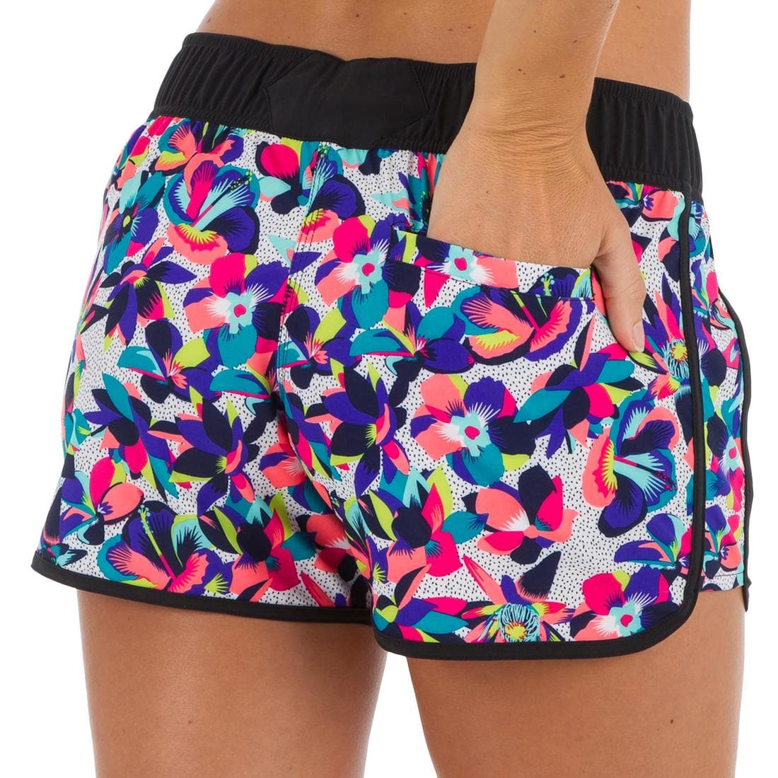 Boardshort surf femme TINI CORAIL avec ceinture élastiquée et cordon de serrage