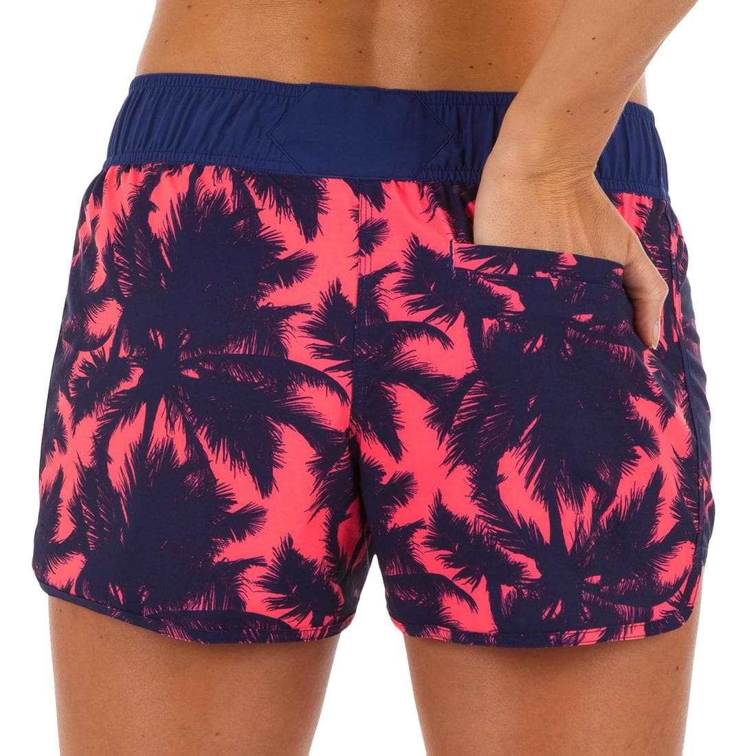 Boardshort surf femme TINI CORAIL avec ceinture élastiquée et cordon de serrage