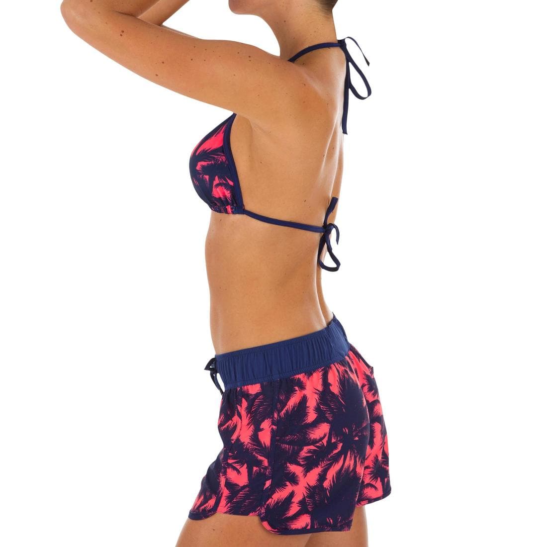 Boardshort surf femme TINI CORAIL avec ceinture élastiquée et cordon de serrage