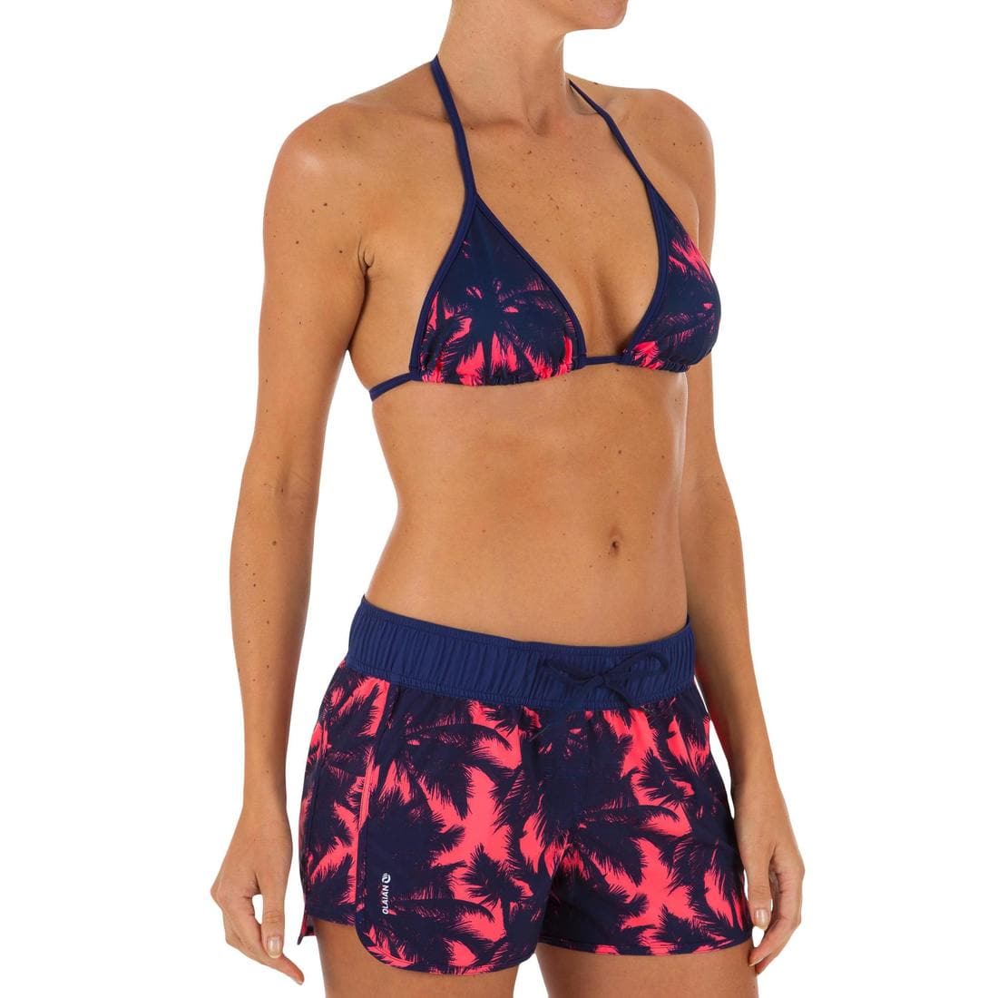 Boardshort surf femme TINI CORAIL avec ceinture élastiquée et cordon de serrage