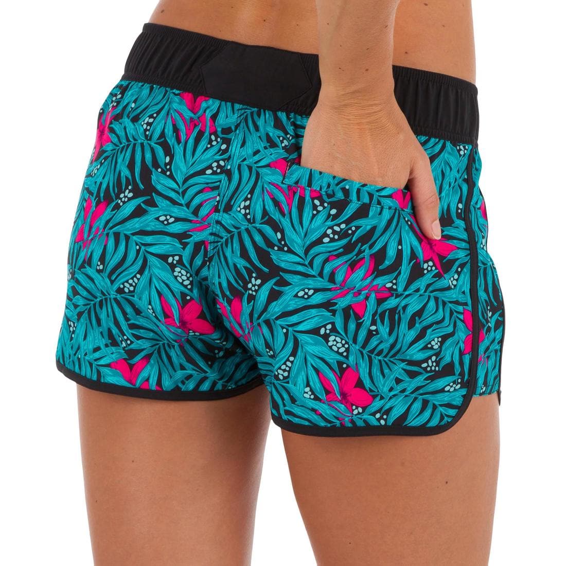 Boardshort surf femme TINI CORAIL avec ceinture élastiquée et cordon de serrage