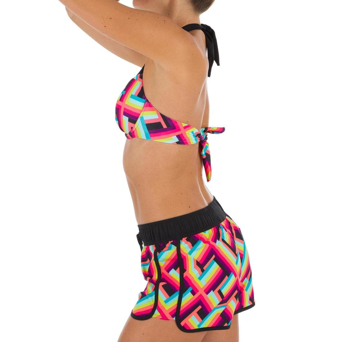 Boardshort surf femme TINI CORAIL avec ceinture élastiquée et cordon de serrage