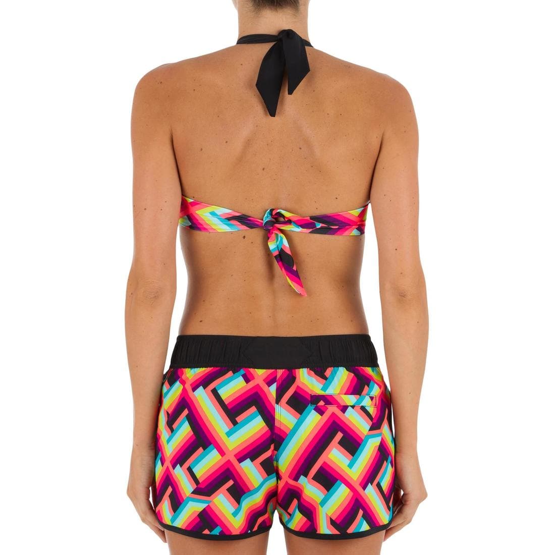 Boardshort surf femme TINI CORAIL avec ceinture élastiquée et cordon de serrage