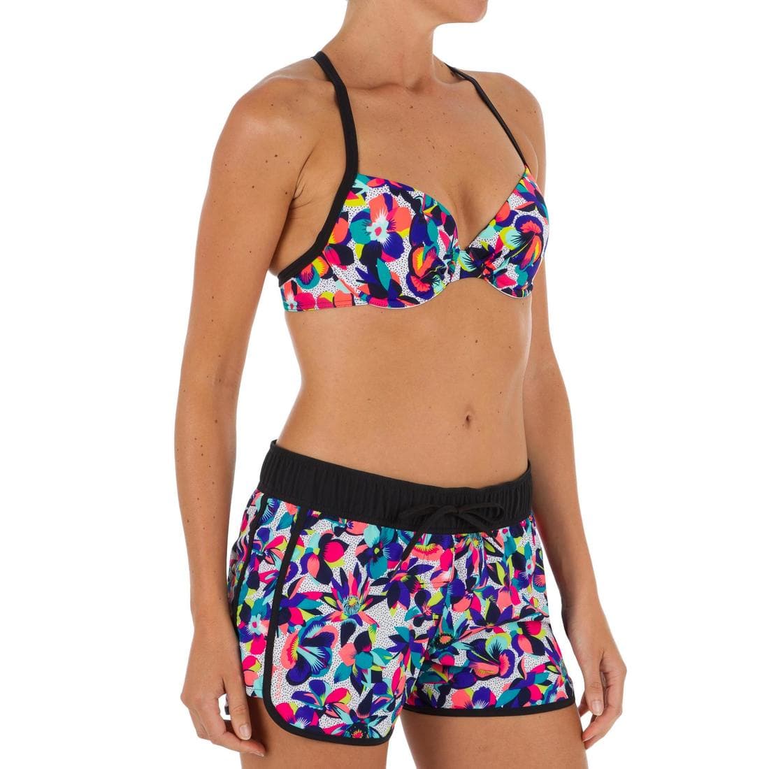 Boardshort surf femme TINI CORAIL avec ceinture élastiquée et cordon de serrage