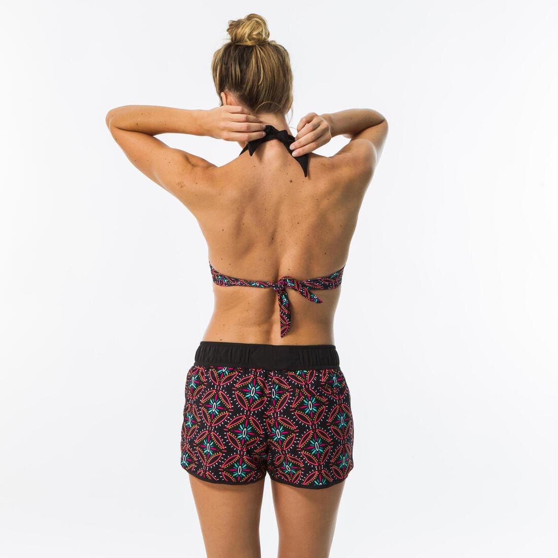 Boardshort surf femme TINI CORAIL avec ceinture élastiquée et cordon de serrage