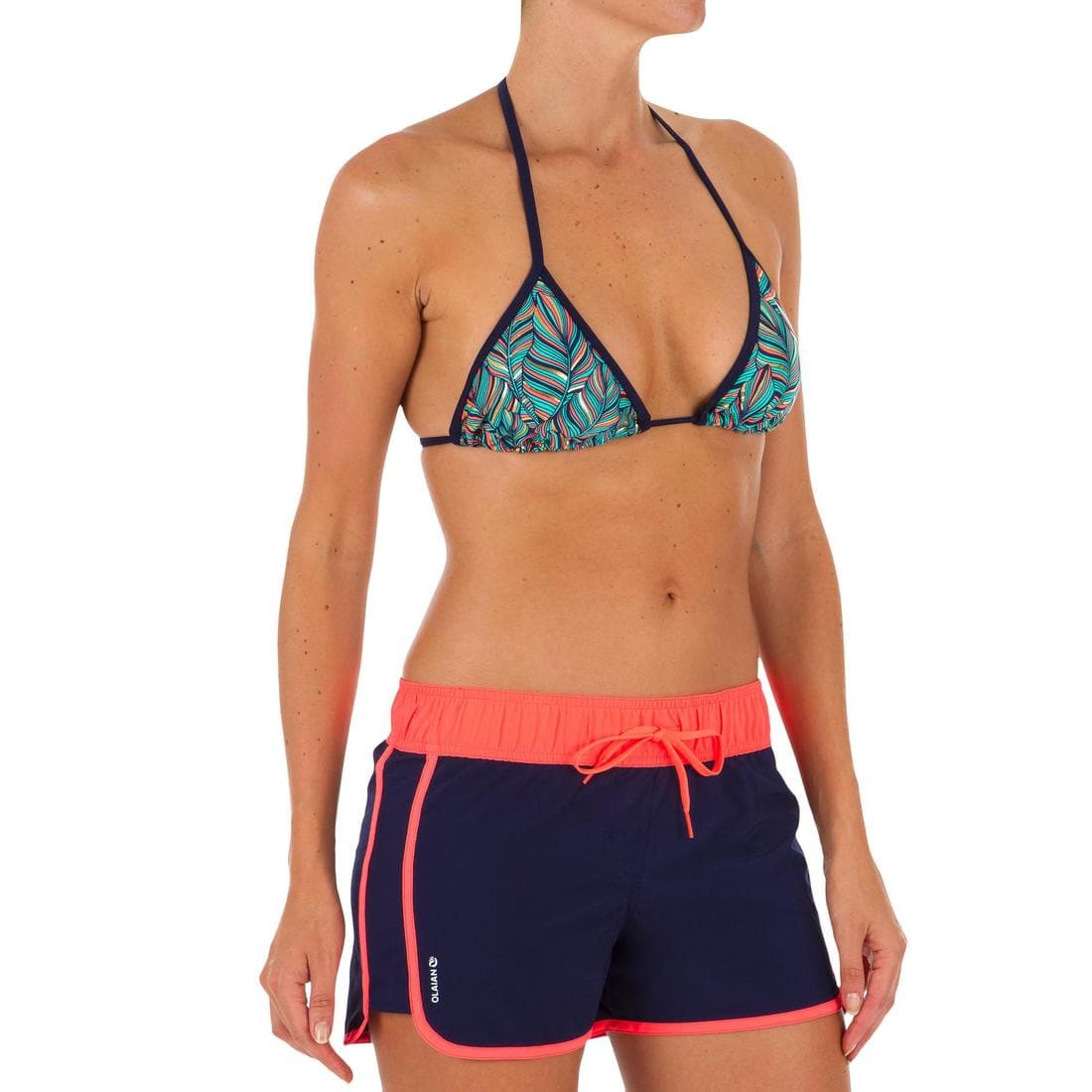 Boardshort surf femme TINI CORAIL avec ceinture élastiquée et cordon de serrage