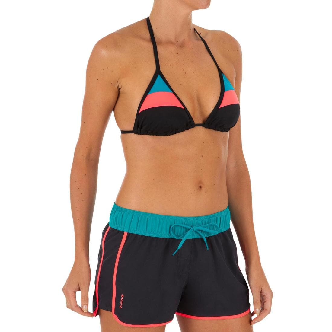 Boardshort surf femme TINI CORAIL avec ceinture élastiquée et cordon de serrage