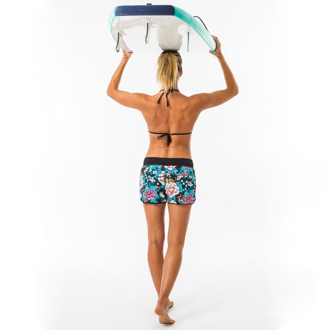 Boardshort surf femme TINI CORAIL avec ceinture élastiquée et cordon de serrage