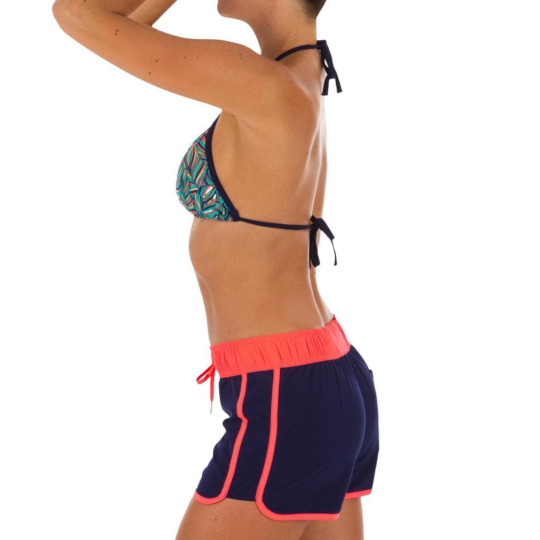 Boardshort surf femme TINI CORAIL avec ceinture élastiquée et cordon de serrage