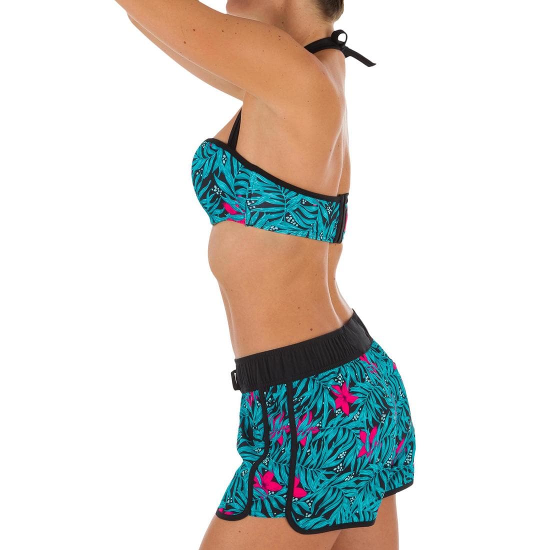 Boardshort surf femme TINI CORAIL avec ceinture élastiquée et cordon de serrage