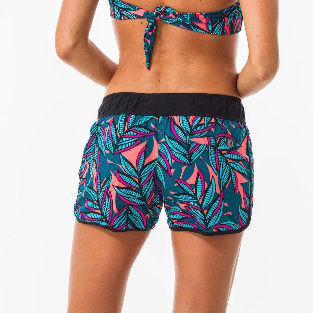 Boardshort surf femme TINI CORAIL avec ceinture élastiquée et cordon de serrage