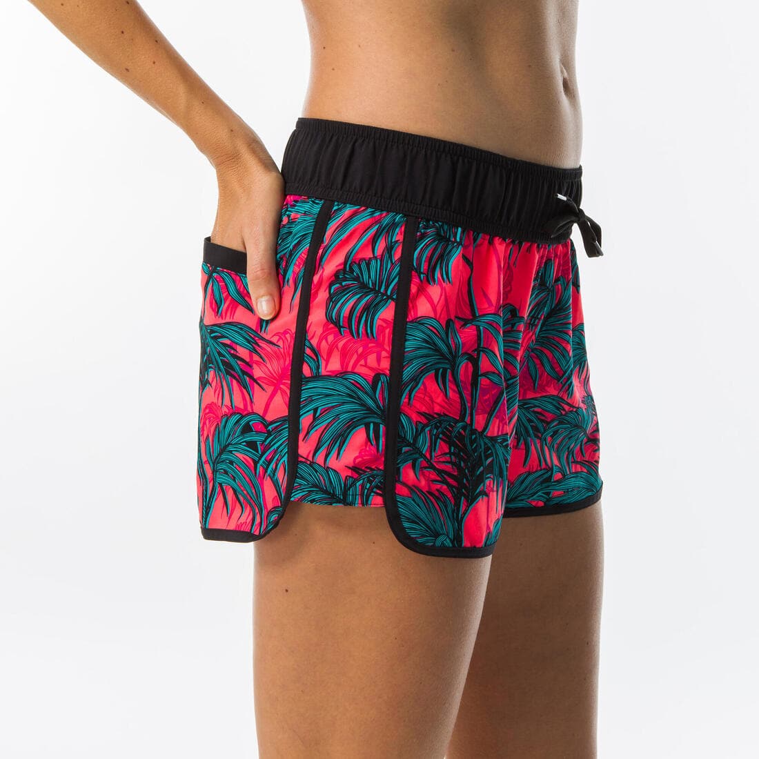 Boardshort surf femme TINI CORAIL avec ceinture élastiquée et cordon de serrage