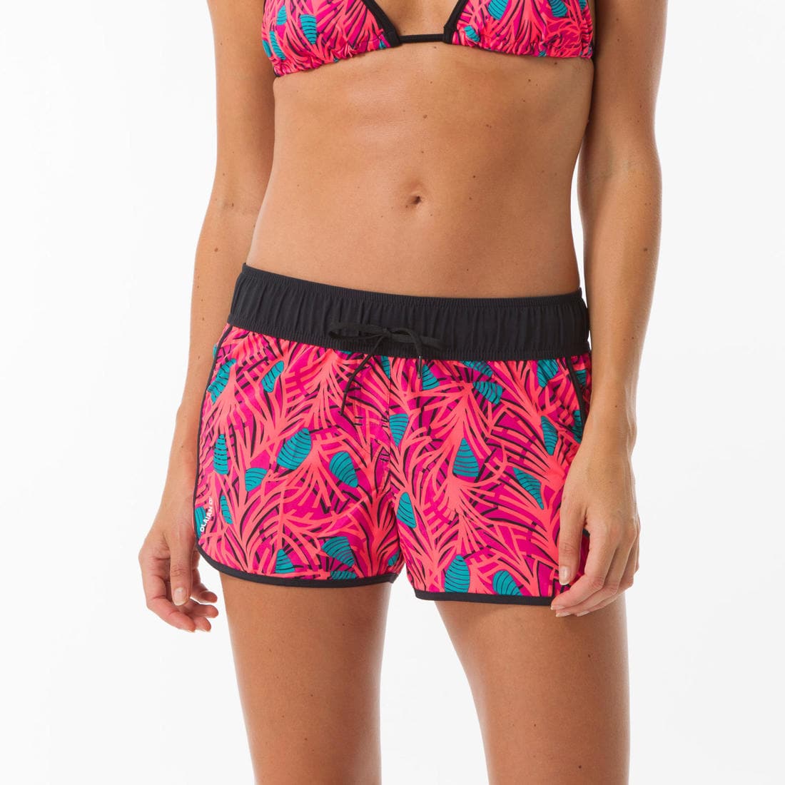 Boardshort surf femme TINI CORAIL avec ceinture élastiquée et cordon de serrage