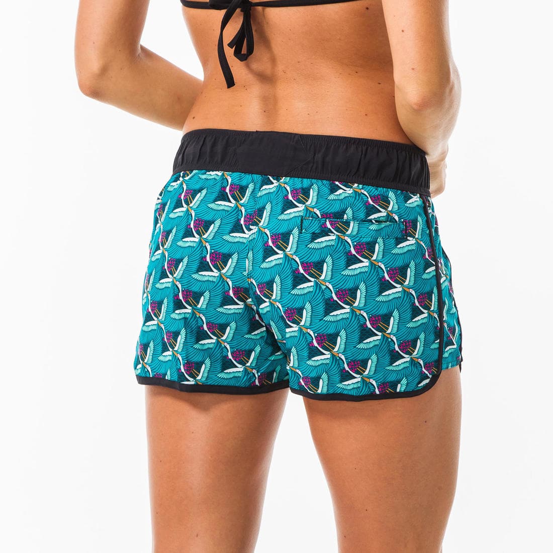 Boardshort surf femme TINI CORAIL avec ceinture élastiquée et cordon de serrage