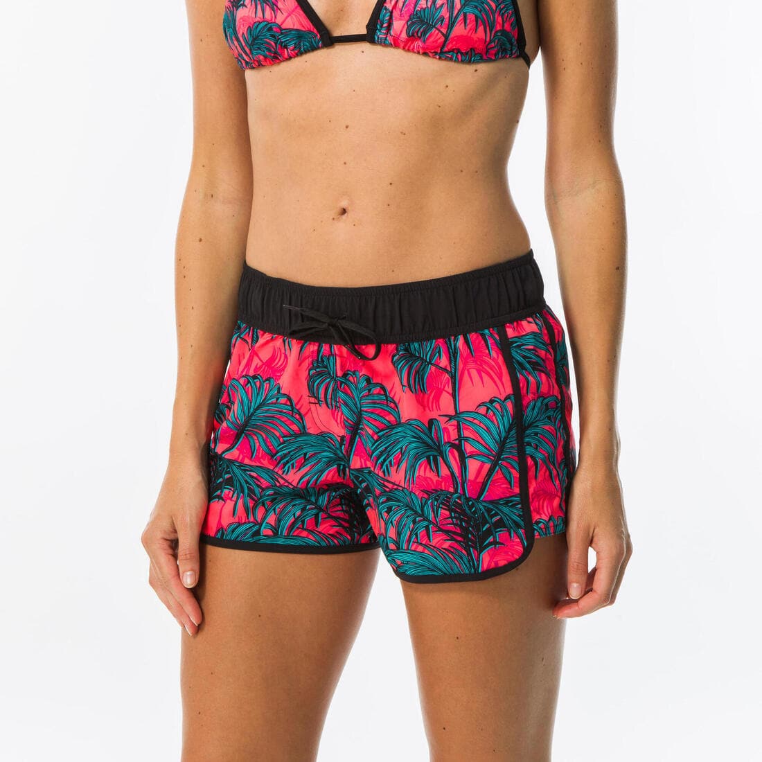 Boardshort surf femme TINI CORAIL avec ceinture élastiquée et cordon de serrage