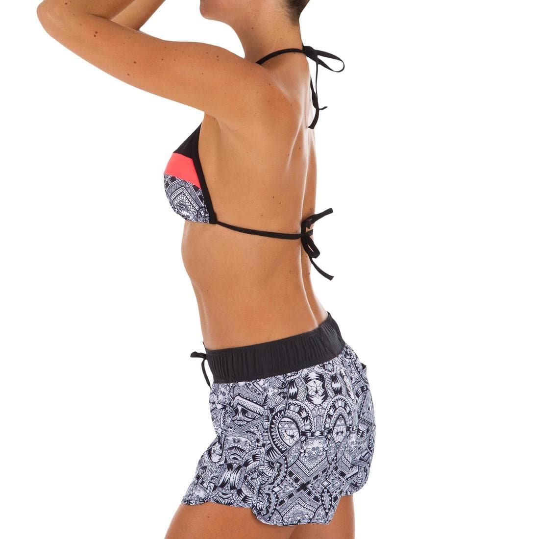 Boardshort surf femme TINI CORAIL avec ceinture élastiquée et cordon de serrage